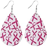 Breast Cancer Awareness Earrings Leather Pink Ribbon Earrings Lightweight Red Ribbon Teardrop Dangle Drop Earring for Women Jewelry
