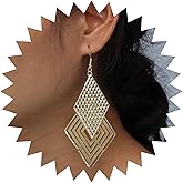 Erimberate Bohemian Hollow Square Dangle Hook Earrings Big Square Drop Earrings Gold Geometric Rhombus Earrings Statement Square Earrings Jewelry for Women Gifts