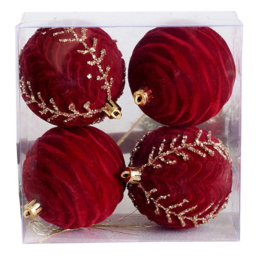 Christmas Tree Ornaments Velvet Balls Shatterproof Decorations Xmas Baubles Party Holiday Wedding Dark Red (8CM A)