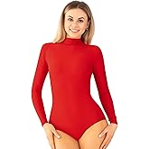 Kepblom Adult Ballet Dance Leotard Turtleneck Long Sleeve Spandex Bodysuit Tops for Women