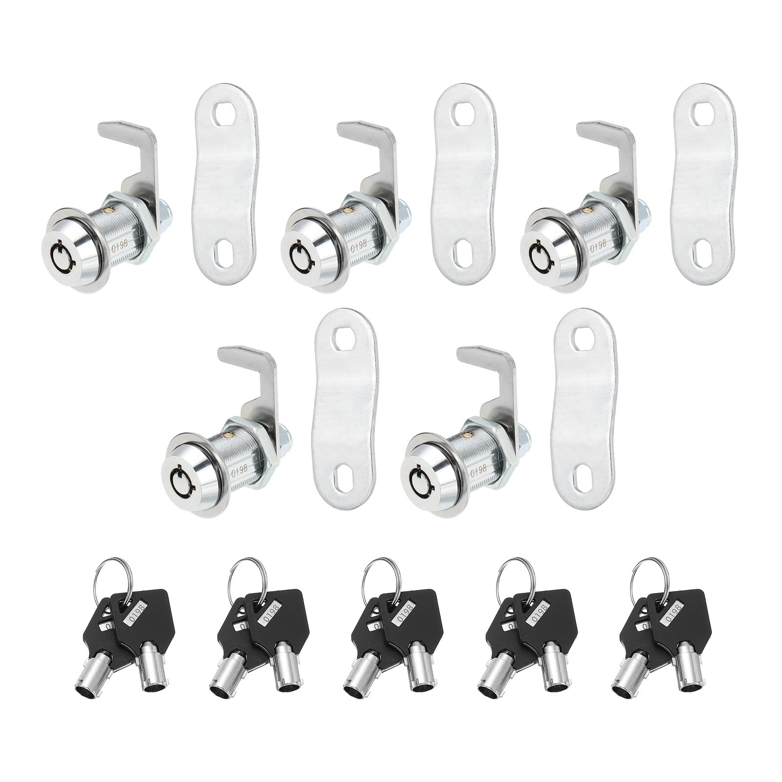 PATIKIL 1/8 Inch Cabinet Locks with Key, 5 Pack Cam Replacement Lock Cylinder Toolbox Lock Keyed Alike for RV Drawer Storage Cart Mailbox Compartment Door Tool Lock, Silver