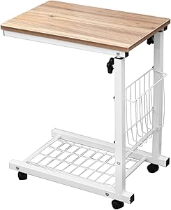 SogesPower End Table, Movable&Height Adjustable Coffee Table/Side Table/Sofa Table for Living Room Home Office,Oak