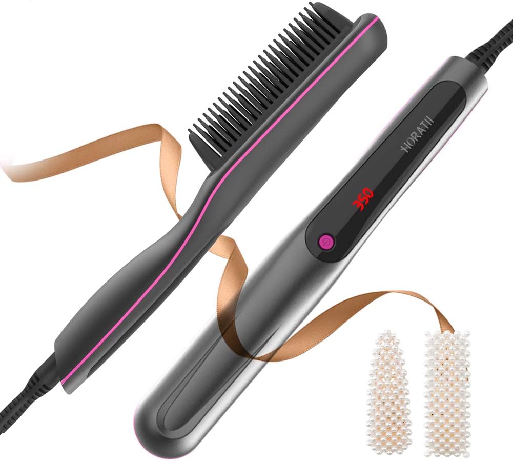 Hair Straightener Brush Ionic Heat Brush with Anti-Scald Feature, Auto Temperature Lock & Auto-Off Function Dual Voltage (100V-240V)