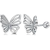 CHIC & ARTSY Solid 925 Sterling Silver Bow/Butterfly Screw Back Stud Earrings for Women Dainty Simple Small Bow Earrings for Her