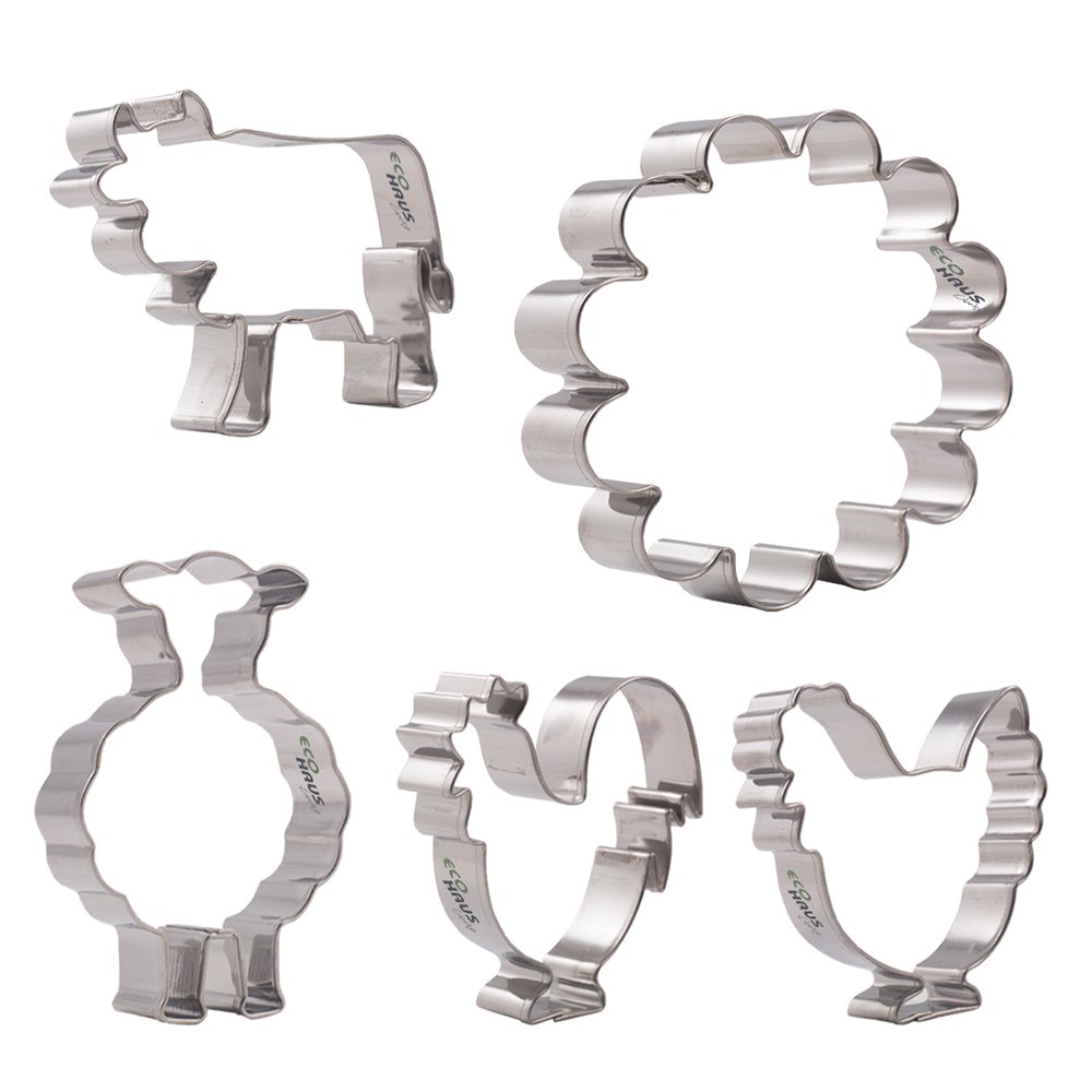 CULIMI Cookie Cutter - 5 stc Scone Cutters for Baking Stainless Steel - Bicsuit Fondant Bagel Baking Accessories (Farm)