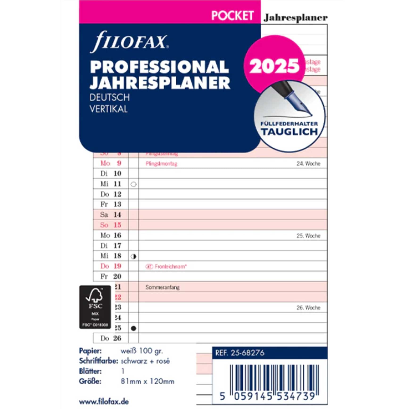 FILOFAX Pocket Professional Year Planner Calendar Insert (German) 2025