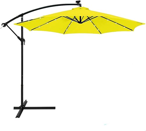 10ft Blue Outdoor Solar Led Panel Light Patio Offset Umbrella Stand Hand Crank