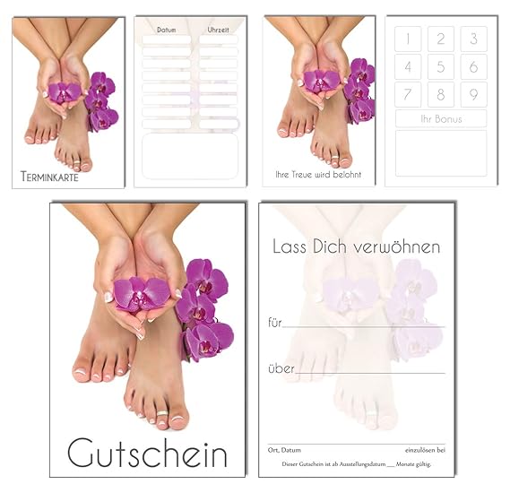 150 Teile Set SPARPREIS - je 50 Bonuskarten, Terminkarten, Gutscheine Orchidee Pediküre Fusspflege Nails Nagelstudio