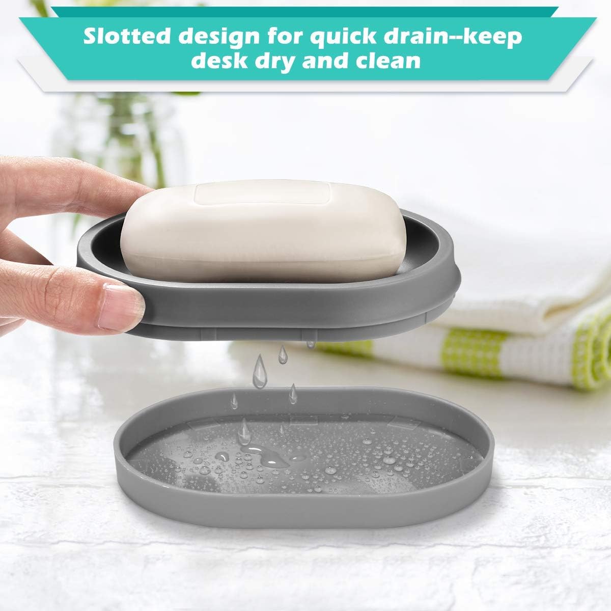 Homemaxs Soap Dishes 3 Pack ,【2021 Newest】 Soap Bar Holder with Drainage Design,Double-Layer Soap Saver Lightweight Portable Easy Cleaning Soap Box for Bathroom Shower Kitchen Washing Room（Grey）: Kitchen & Dining