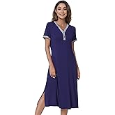 NACHILA Womens Nightgowns -Viscose Made from Bamboo,Soft Nightshirt Short Sleeve Sleepwear Pleated Sleepdress Cool Sleepshirt
