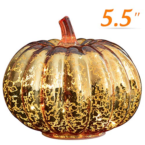 Halloween Pumpkin Lantern Light, Jack o Lantern Decorative Pumpkins Mercury Glass Decor Fall Decorations Led Timer Candles Battery Operated Medium - Thumbnail 7