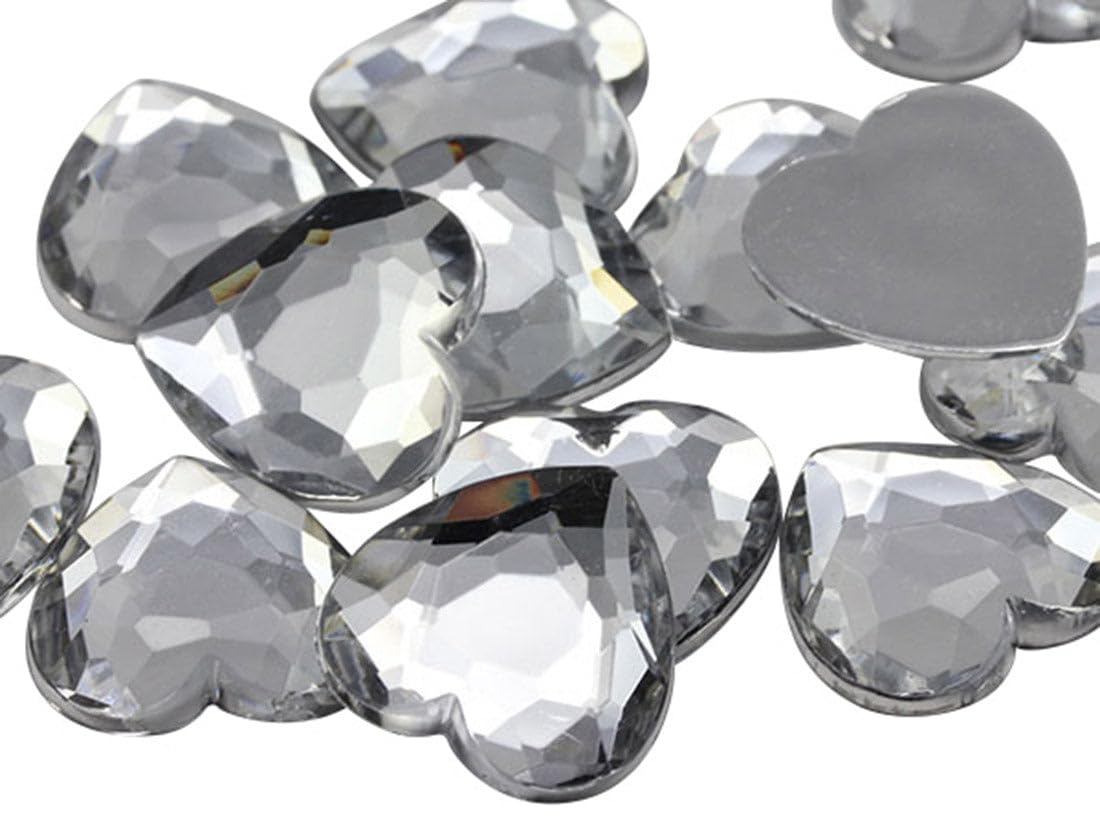 18mm Crystal Clear H102 Flat Back Heart Acrylic Rhinestones Plastic Gems Plastic Costume Jewels Embelishments - 30 Pieces