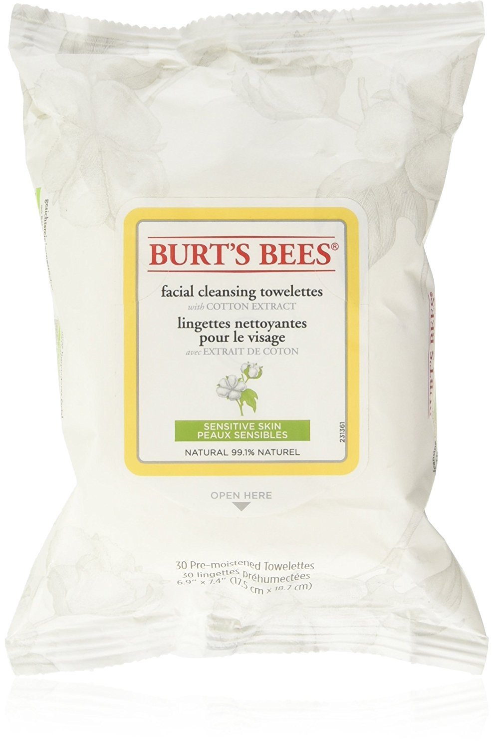 Burt's Bees® 99.1% Natural Facial Cleansing Towelettes, Wipes for Sensitive Skin with Cotton Extract - 30 Count
