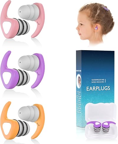 QQJOYCCI Swimming Ear Plugs for Kids 3 Pairs Silicone Waterproof 4-12