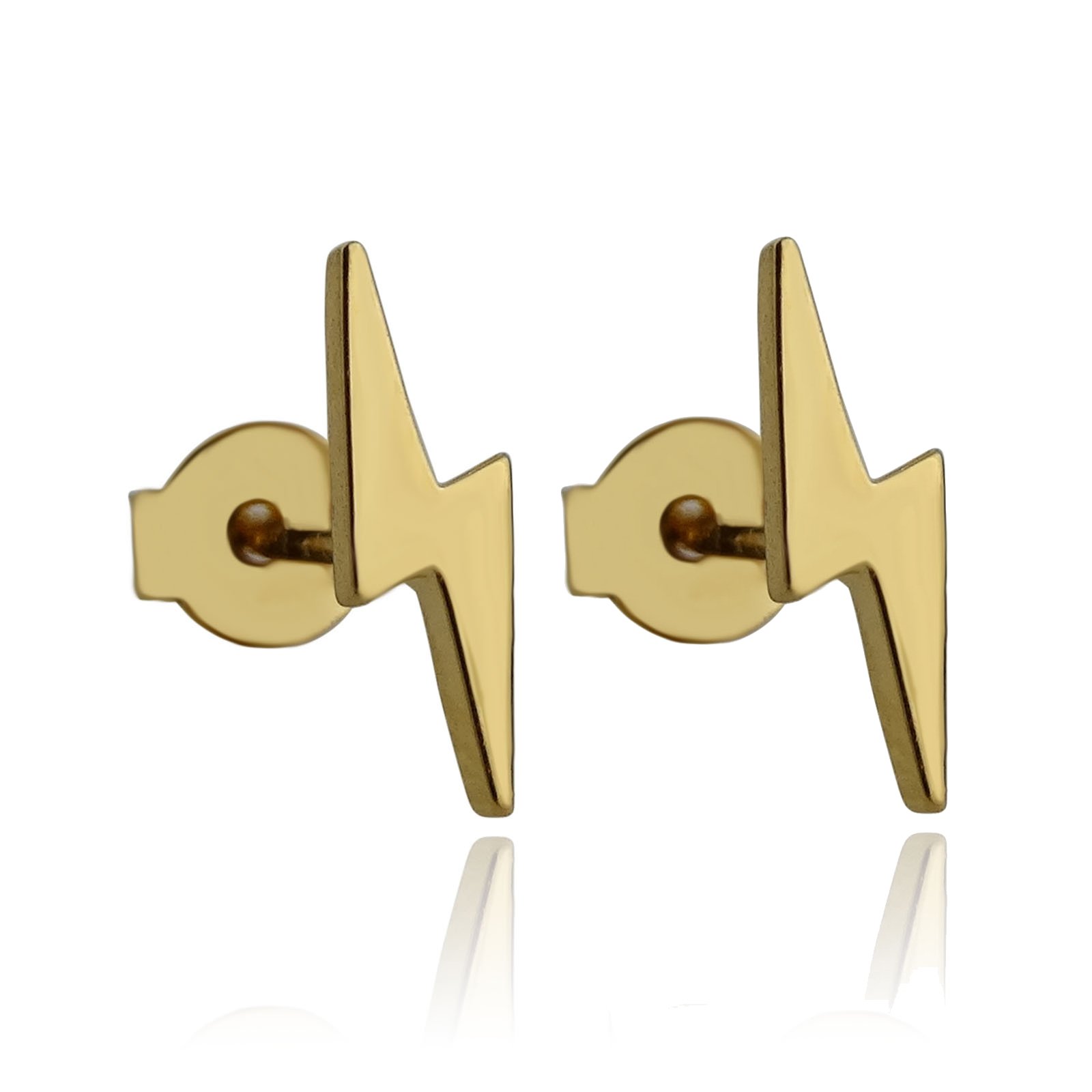 FashionJunkie4Life Sterling Silver Weather Stud Earrings with Butterfly Backs, Lightning Bolt, Yellow Gold Brass