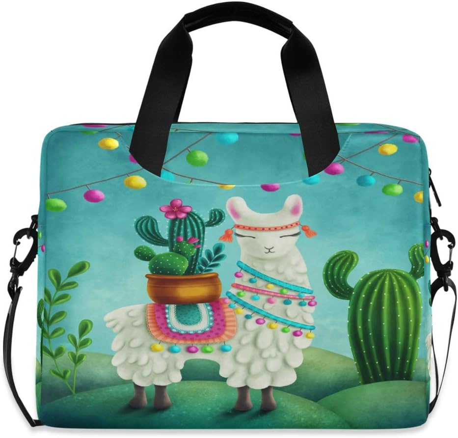 MAHU Laptop Case Bag Cartoon Alpaca Llama Cactus Tropical Laptop Sleeves Briefcase 13 14 15.6 inch Computer Messenger Bag with Handle Strap for Women Men Boys Girls