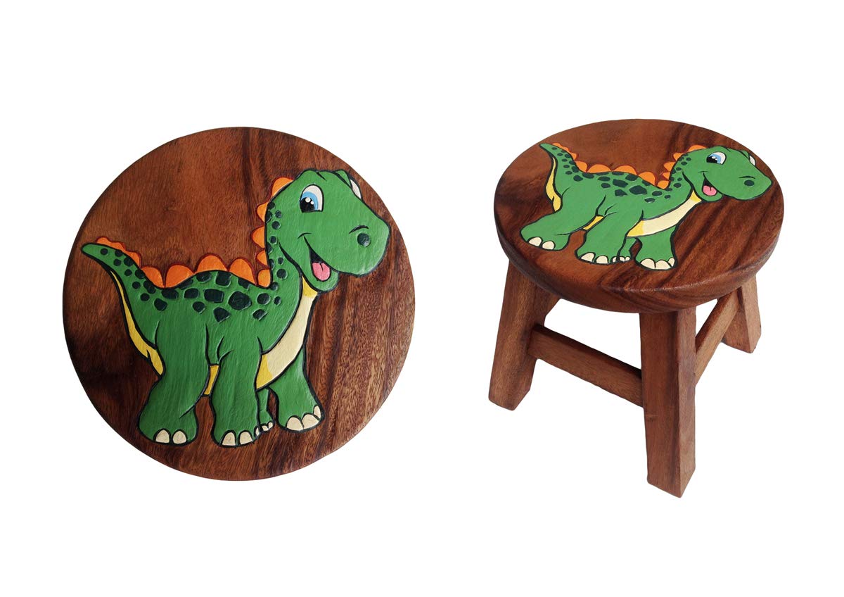 Collumino Child Seat Solid Wood Stool for Kids ~ Small Chair for Children (Cute Dinosaur)