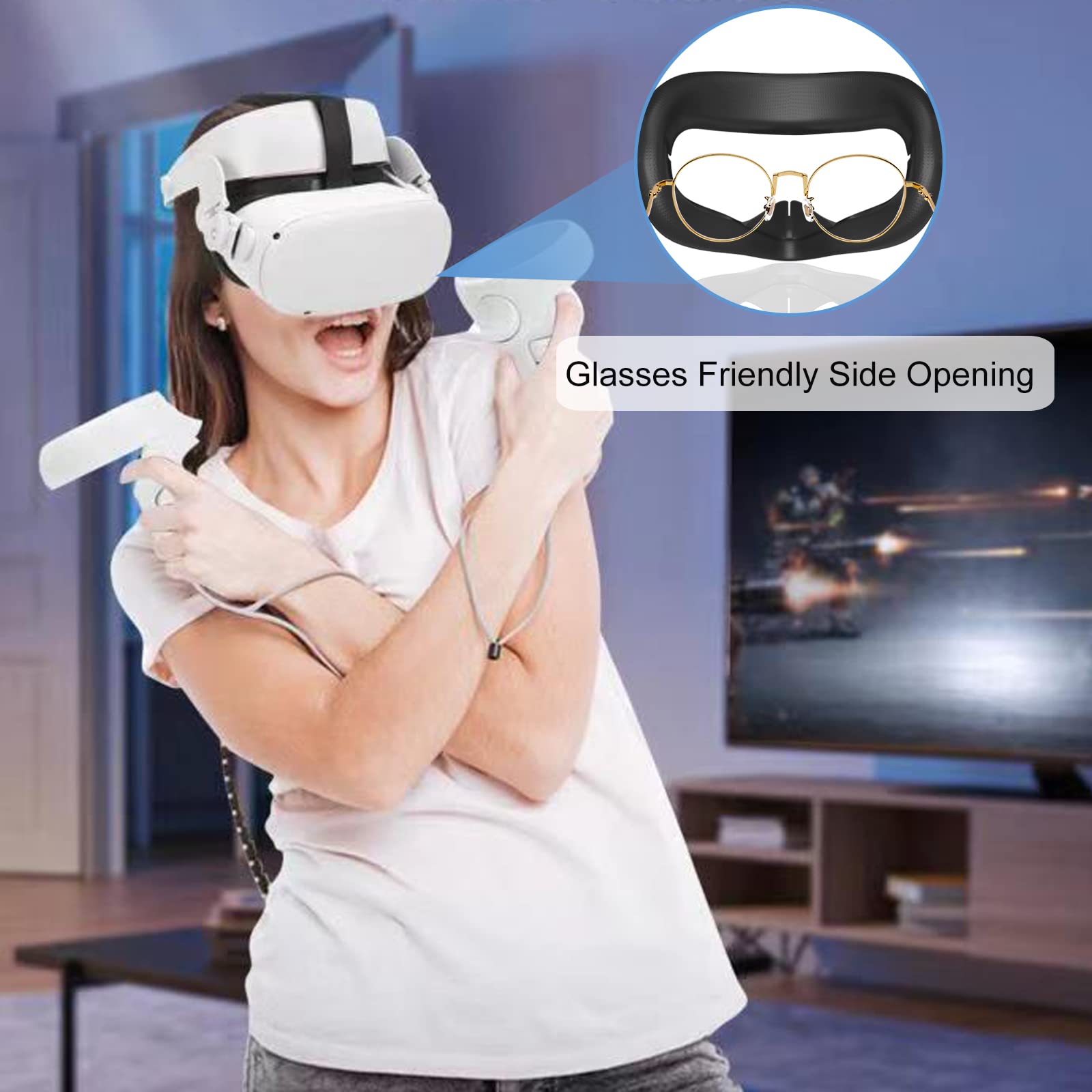 SUPERUS Head Strap & Silicone Face Cover Pad Compatible with Oculus/Meta Quest 2 Accessories, Enhanced Comfort, and Keep Your VR Headset Sweat-Free (Black)