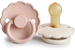 FRIGG Daisy Natural Rubber Baby Pacifier | Made in Denmark | BPA-Free (Blush/Cream, 0-6 Months) 2-Pack