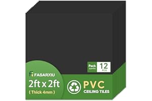Fasarxiu 12 Pack 2ft x 2ft Black Drop Ceiling Tiles Waterproof High-Grade PVC Ceiling Tiles 2x2 Fire-Rated - Easy Drop-in Installation(48 sq.ft.)
