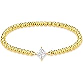 HZDK Gold Bracelets for Women - 14K Gold Plated Beaded Bracelets for Women Gold Jewelry Stackable Charm Bracelet Dainty Stretch Bead Bracelet Christmas Gifts for Her