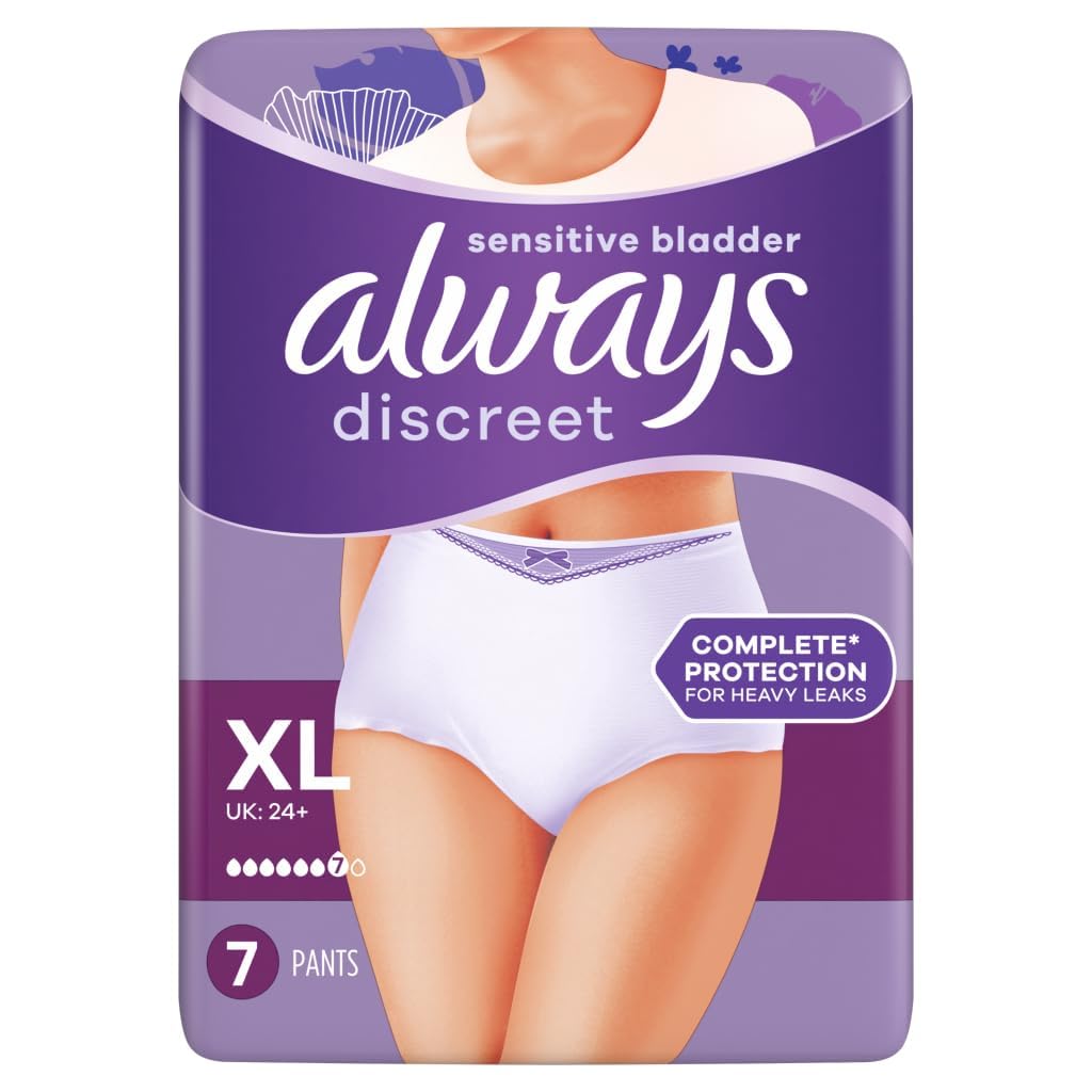 Always Discreet Underwear Incontinence Pants Women Plus XL X7, Locks Away Odours, Wetness, Prevent Leaks