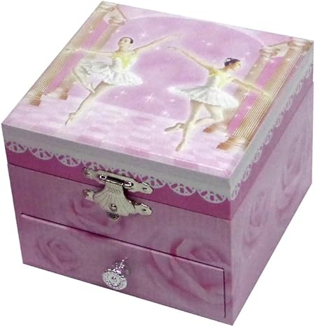 Caja Joyero musical de bailarina con cajón, forma cuadrada, color rosa: Amazon.es: Hogar