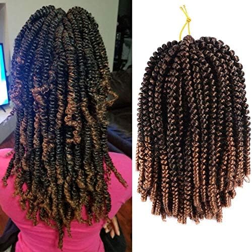 MeiQin Spring Twist Hair 3 Pack Fluffy Crochet Synthetic Braiding Hair Bomb Twist Ombre Colors Low Temperature Synthetic Hair Extensions 8inch 3Pcs (1B/30#)