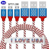 Micro USB Cable CSHope 3 Pack US Flag Design 5ft /1.5M Nylon Braided Reversible Micro USB Fast Charge and Data Sync Cable for Android, Samsung, HTC, Nokia, Sony and More - Flag Design Color