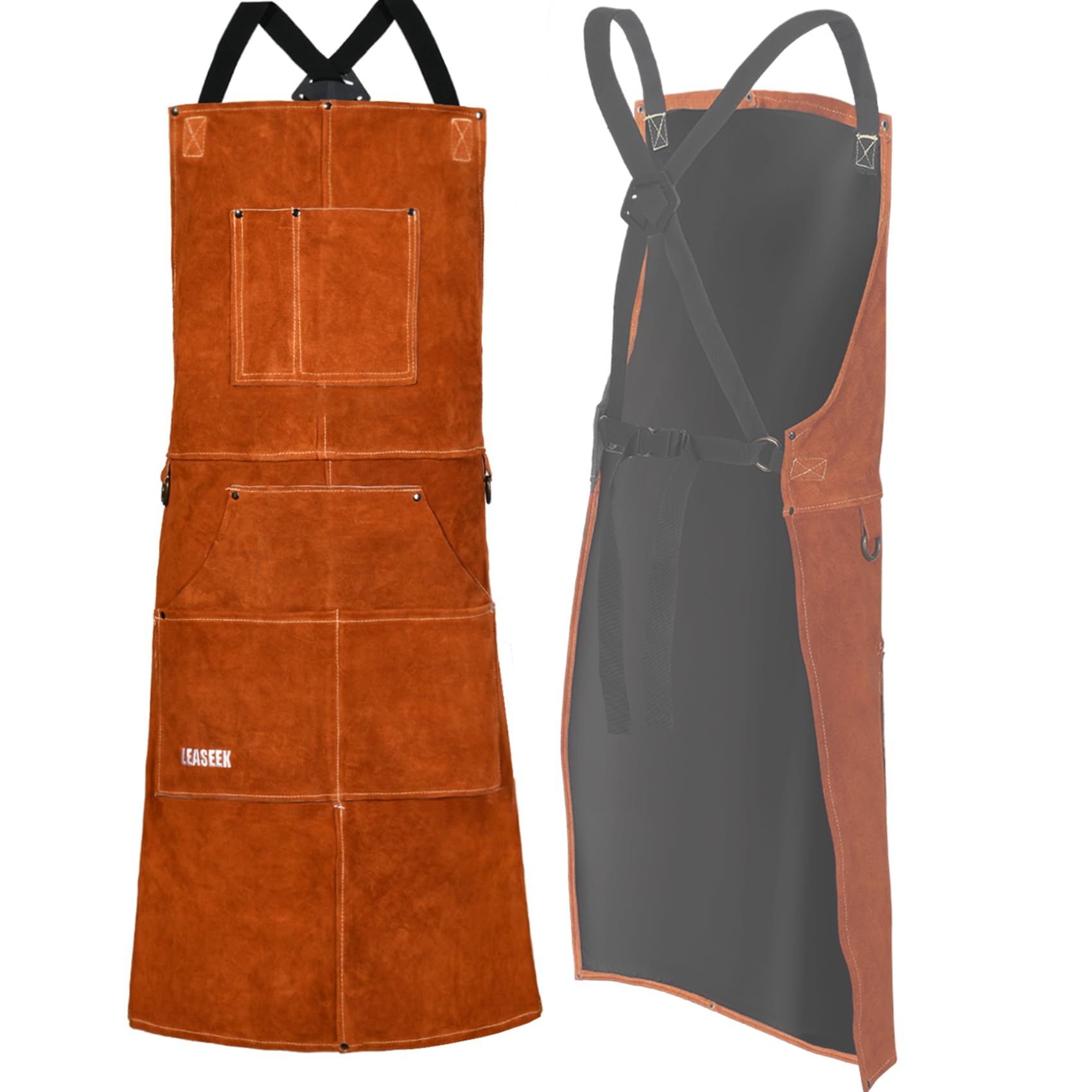 Leather Welding Work Apron - Heat Resistant & Flame Resistant Bib Apron, Flame Retardant Heavy Duty BBQ, Adjustable One Size Fit Most