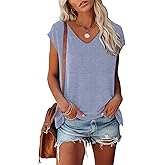 MIROL Women's Cap Sleeve Tank Tops U Neck Solid Color Casual Shirts Loose Fit Basic Blouse
