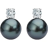 DENGGUANG Genuine Tahitian Black Pearl Earrings Jewelry for Women, Sterling Silver Moissanite Stud Earrings Gifts for Mom Wife Her (9-10mm)