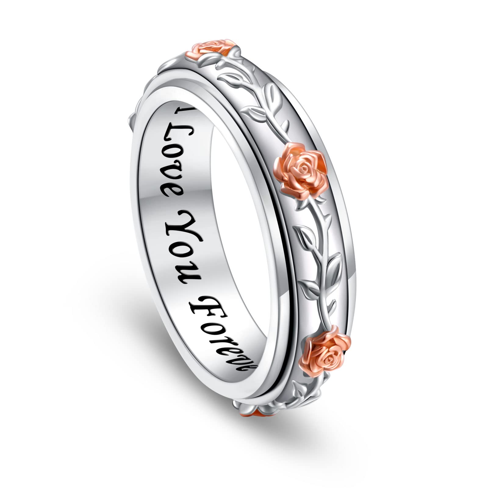 HOOHWE Anxiety Ring for Women 925 Sterling Silver Spinner Fidget Rings Worry Relieving Boredom ADHD Autism Band Rings Anti Stress Jewelry for Women Men N 1/2