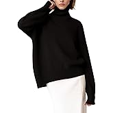 YKR Women's Turtleneck Sweater Chunky Long Sleeve Knitted Pullover High Low Hem Sweater Jumper Top Black XS