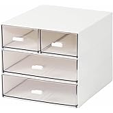MILULUGO Makeup Organizer with 4 Drawers, Desk Organizer, Cosmetics Storage Box for nail polish, Lipstick, Brushes, Jewelry, Skincare, Bathroom Organization Boxes - White