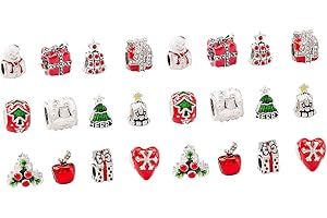 Cabilock 24pcs Christmas Alloy Large Hole Beads DIY Jewelry Making Beads Bracelet Pendants for Holiday Crafts