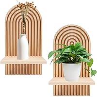 2 Pcs Bohemian Retro Wooden Rainbow Wall Shelves Mount Modern Shelf for Living Room Bathroom Bedroom Classroom Office Decor H