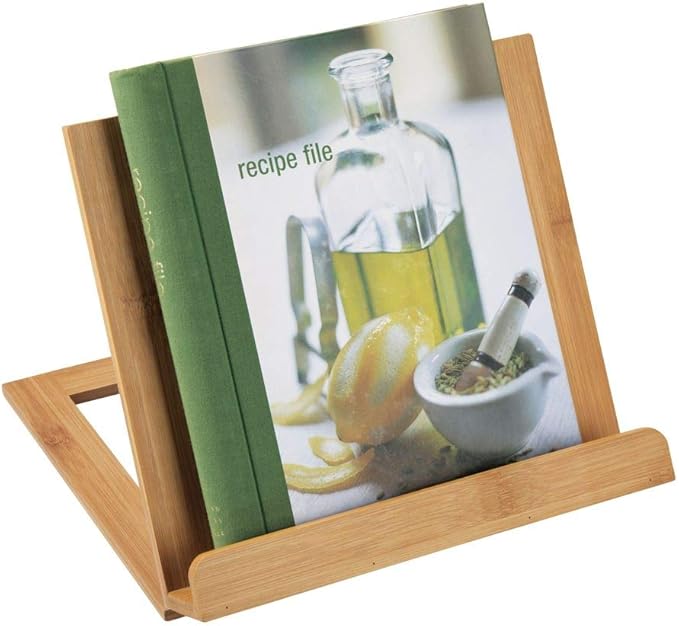 mDesign Bamboo Adjustable Cookbook Holder Stand for Kitchen Counter