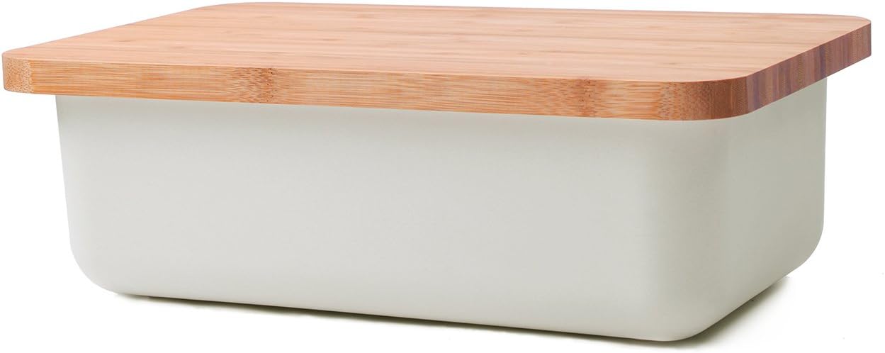 Eazeehome Eco-Friendly Bamboo Cream White Bread Box with Cutting Board Lid (BPA-Free bamboo fiber, Easy to Clean)