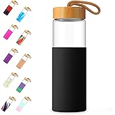 Tronco 24 oz Glass Water Bottles with Lids, Reusable Borosilicate Glass Bottles with Bamboo Lid & Non-Slip Silicone Sleeve for Gym, Hiking, Men and Women, Leak-Proof, BPA-Free, Dishwasher Safe