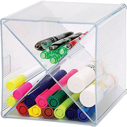 Storage Organizer Cube, 4 Compartments, Adjustable Divider - 6" Height x 6" Width x 6" Depth - Modern, Clean Look - Great Way to Declutter Your Office, Home, School Desk