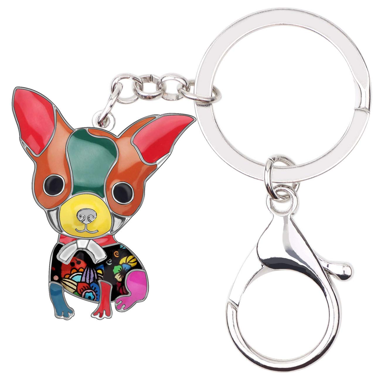 NEWEI Enamel Cute Chihauhua Keychain Keyrings for Women Girls Dog Keyfobs (Multicolor Chihuahua #4)