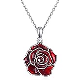 URONE Flower Necklace 925 Sterling Silver Calla Lily/Orchid/Red Rose/Poppy/Plumeria Rubra Flower Necklace Jewelry Gift for Women