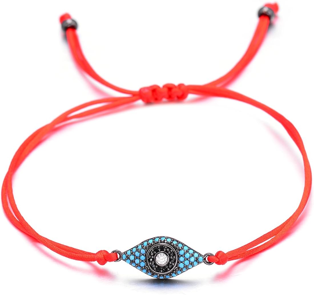 VEKNO Delicate CZ Evil Eye String Bracelets Charm Adjustable Red Rope Bracelet Women Men Jewelry