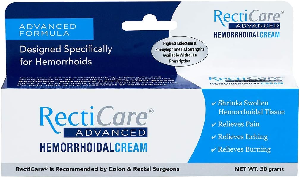 RectiCare Advanced Hemorrhoidal Cream: Advanced Treatment to Shrink & Soothe Hemorrhoids - Itch, Pain, Burn Relief - 30g Hemorrhoidal Cream with Lidocaine