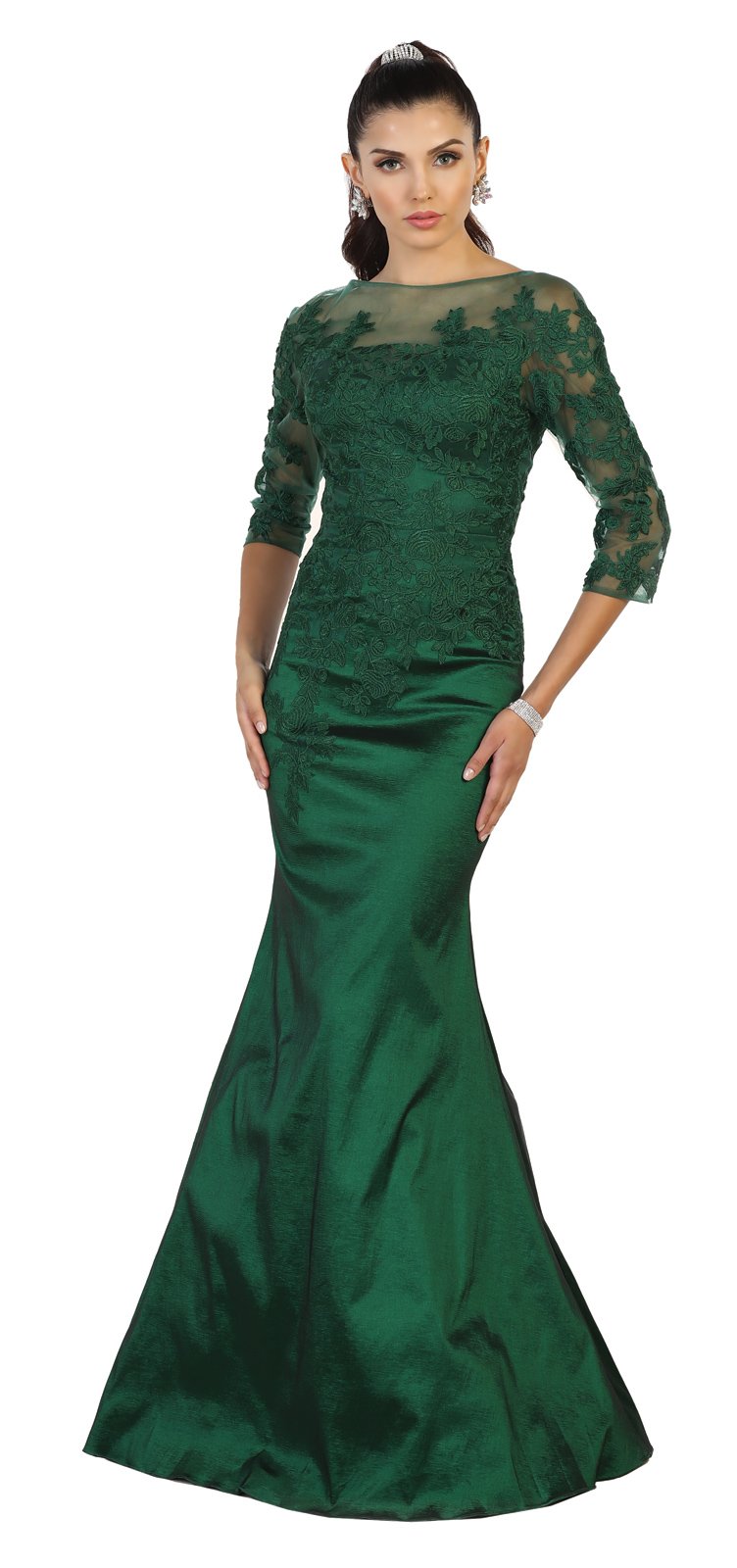 May Queen MQ1501 Fitted Stretchy Formal Evening Gown (14, Emerald Green)
