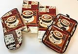 5 Piece Colorful Coffee Latte Bistro Kitchen Linen Bundle With 2 Dish Towels, 2 Potholders, and 1 Oven Mitt