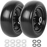(2-Pack) 9x3.50-4” Flat Free Lawnmower Tire and Wheel Assemblies - PU Tire on Wheel and Adapter Kits with 3.5" Centered Hub, 3/4" Bushings