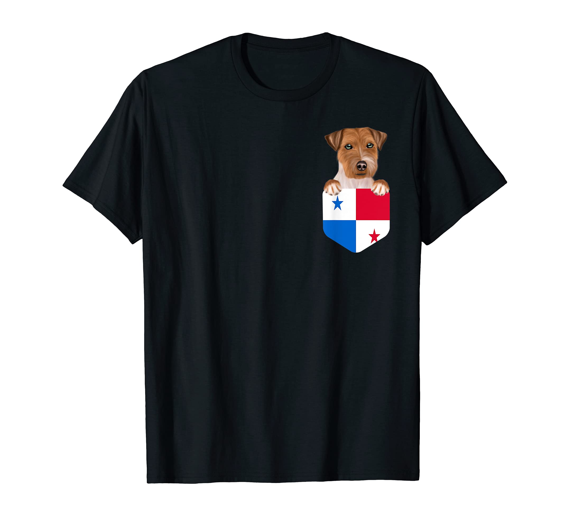 Panama Flag Russell Terrier Dog In Pocket T-Shirt