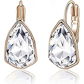 Austrian Crystal Triangle Leverback Drop Earrings for Women 14K Rose Gold Plated Hypoallergenic Jewelry